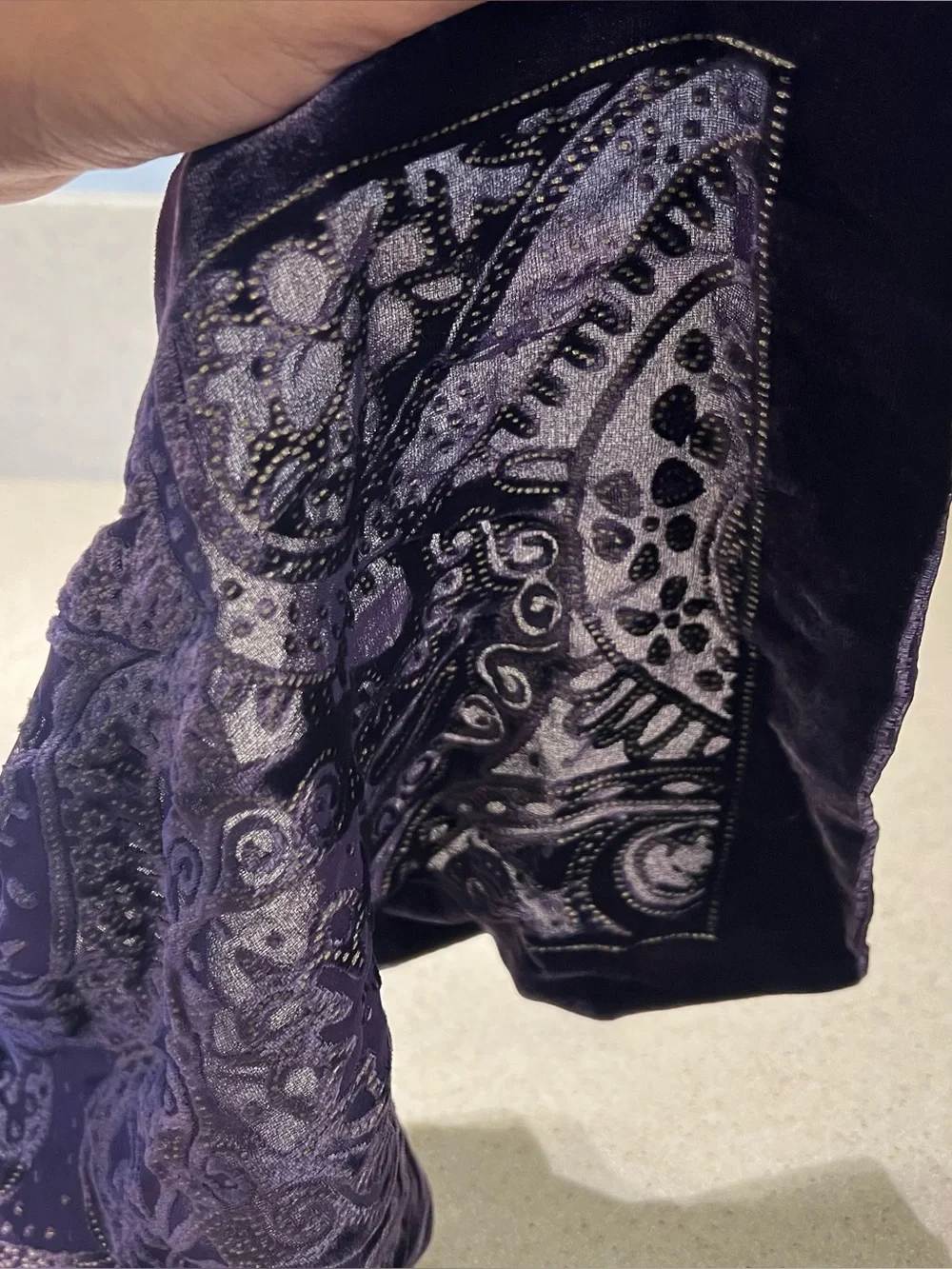 Charter Club Silk Purple Paisley Velvet Burnout Scarf Whimsigoth Witchy